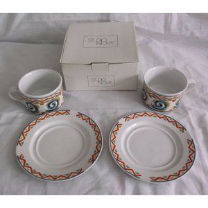 Mikasa Studio Nova Pow Wow Calico Jumbo Cup & Saucer Set Dishes Aztec Pattern 2